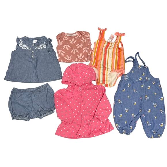 Lot of 6 Baby Girls 3-6M Clothes Jumper, Swimsuit, Hoodie Sweater, Top & Bottom - Picture 1 of 16